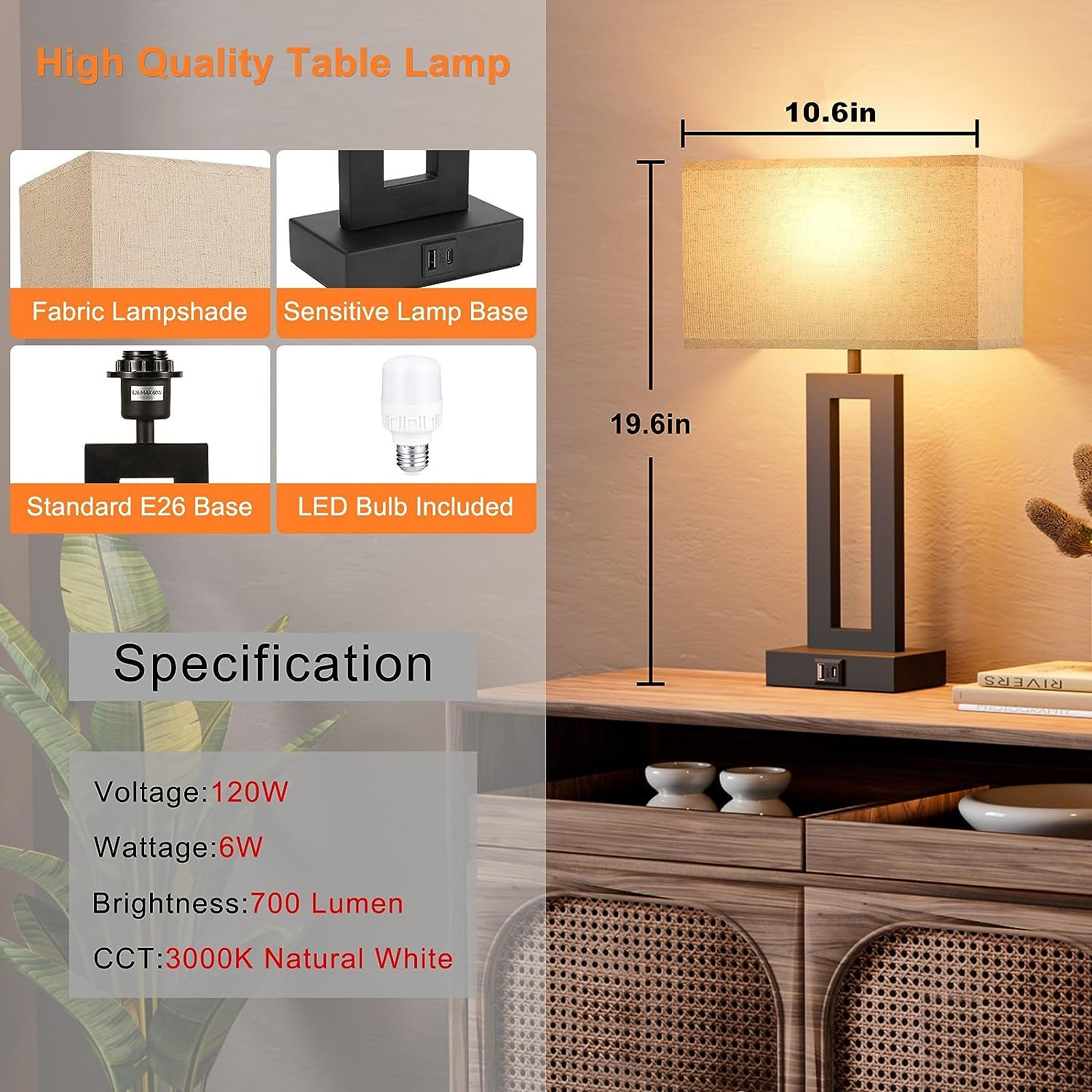 Touch Bedside Lamps with USB - Image 7