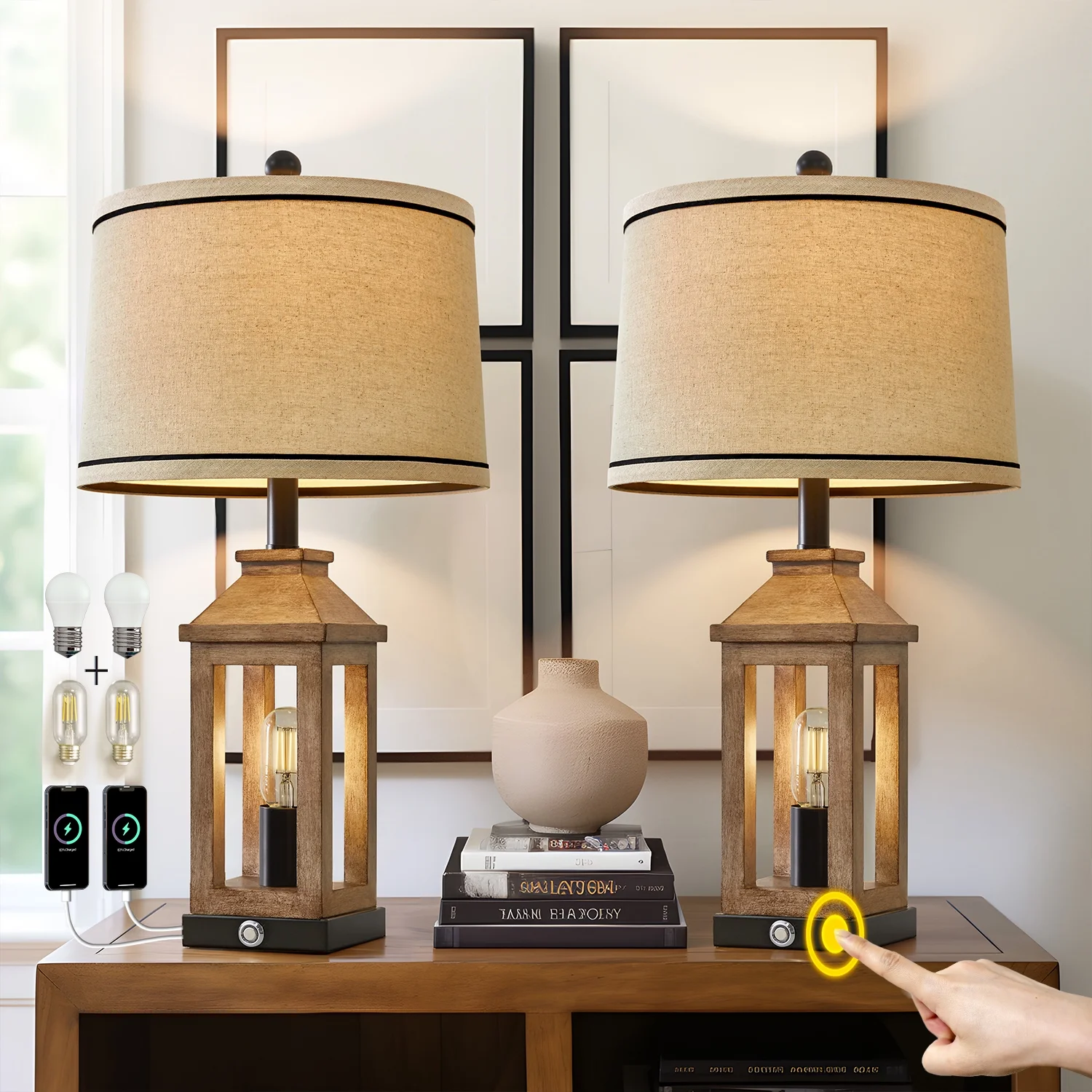 USB Farmhouse Table Lamp Set - Image 11