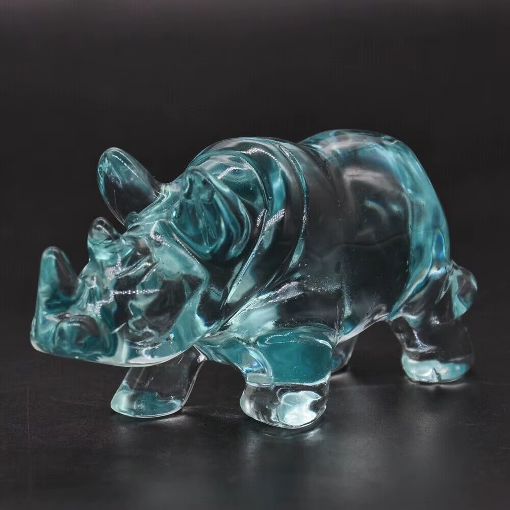 Obsidian Rhinoceros Art Statue - Image 3