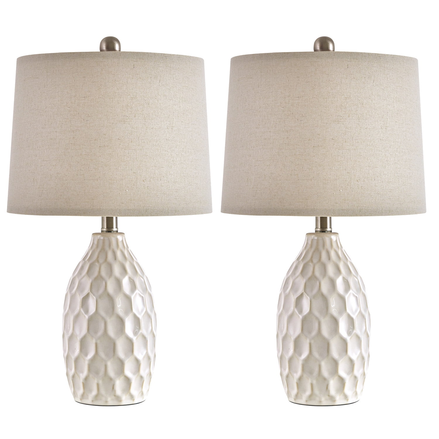 Modern White Ceramic Table Lamps Set of 2 Industrial Metal 21.5" Bedside Nightstand Lamp for Living Room Bedroom - Image 4