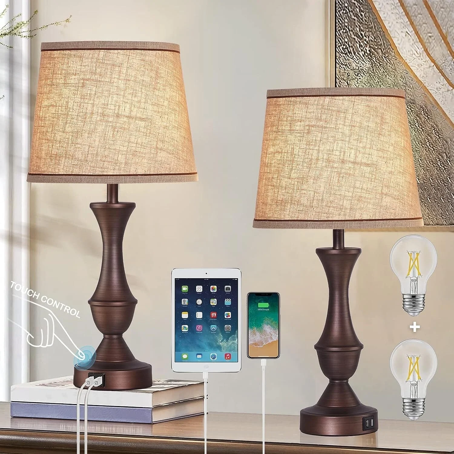 Linen Fabric Table Lamp Set - Image 11