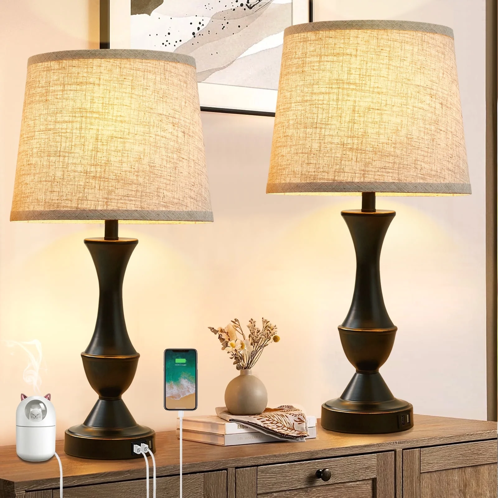 Linen Fabric Table Lamp Set - Image 12