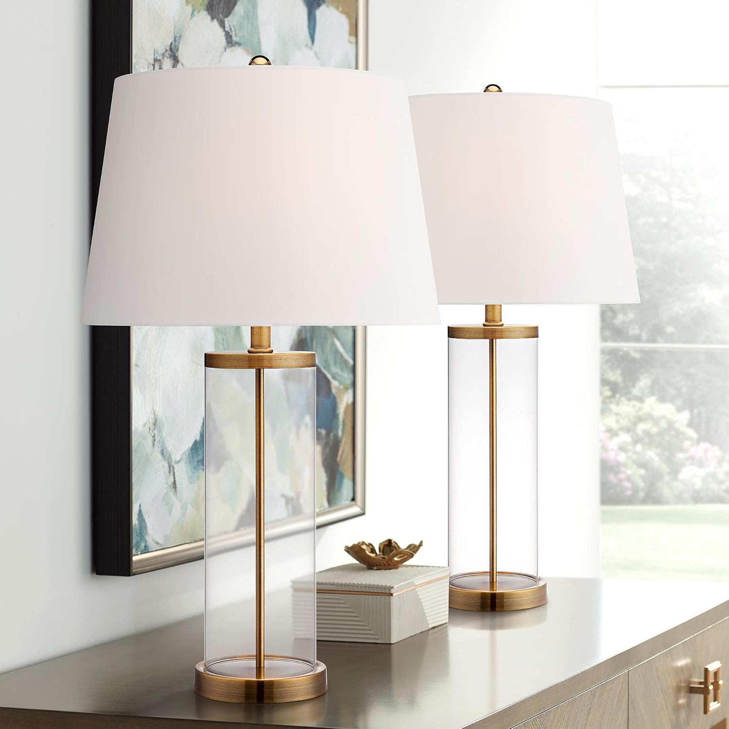 Gold Finish Glass Table Lamp - Image 2