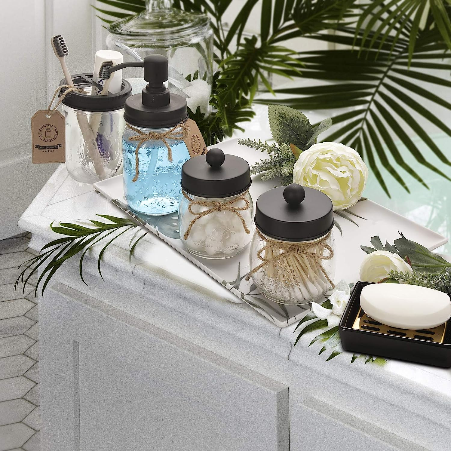 Mason Jar Bathroom Organizer Set - Image 8