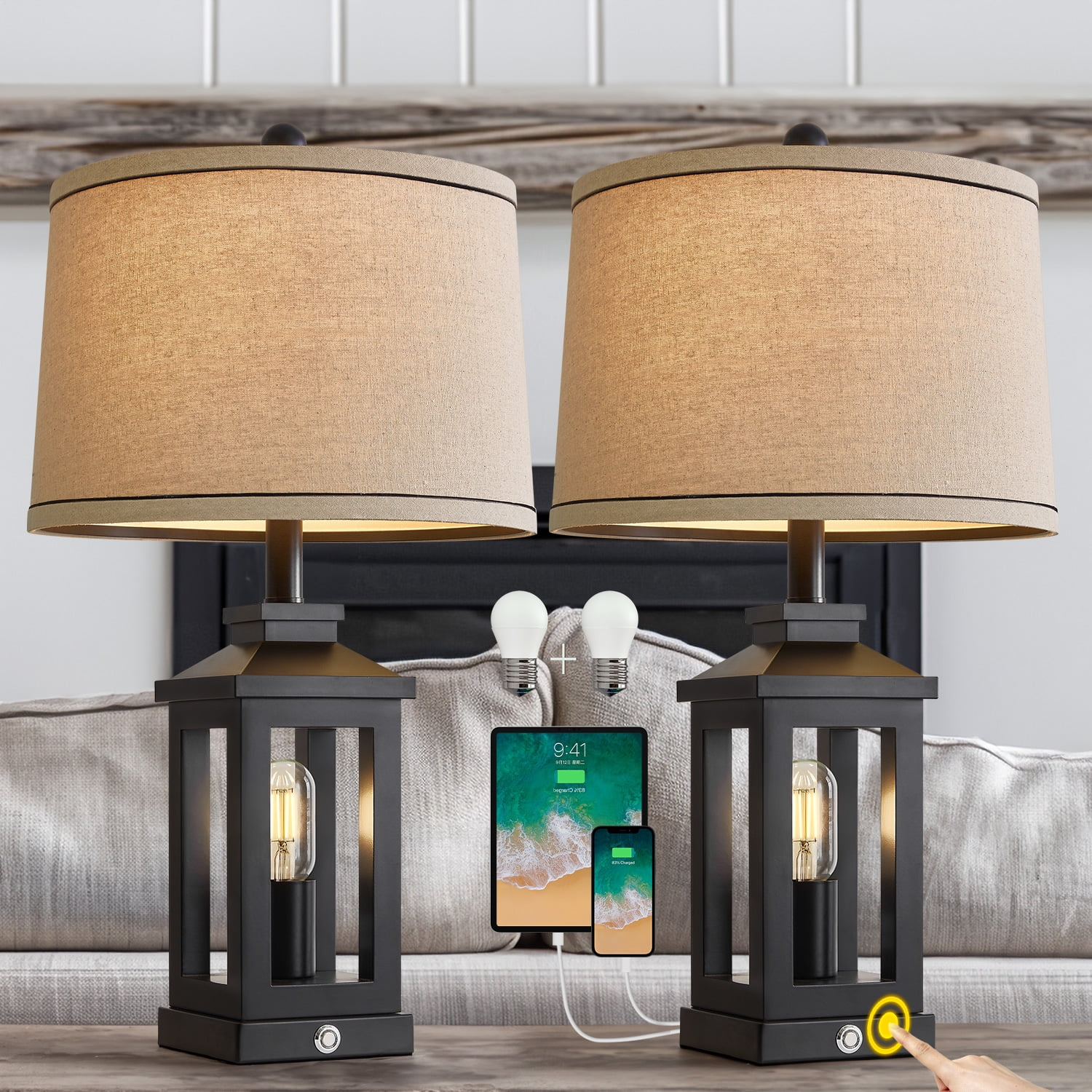 USB Farmhouse Table Lamp Set - Image 3