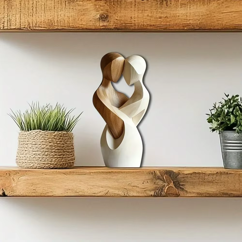 Elegant Wooden Couple Sculpture - Image 4