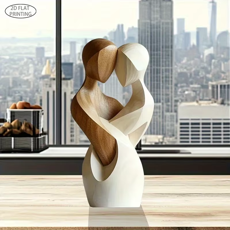 Elegant Wooden Couple Sculpture - Image 5