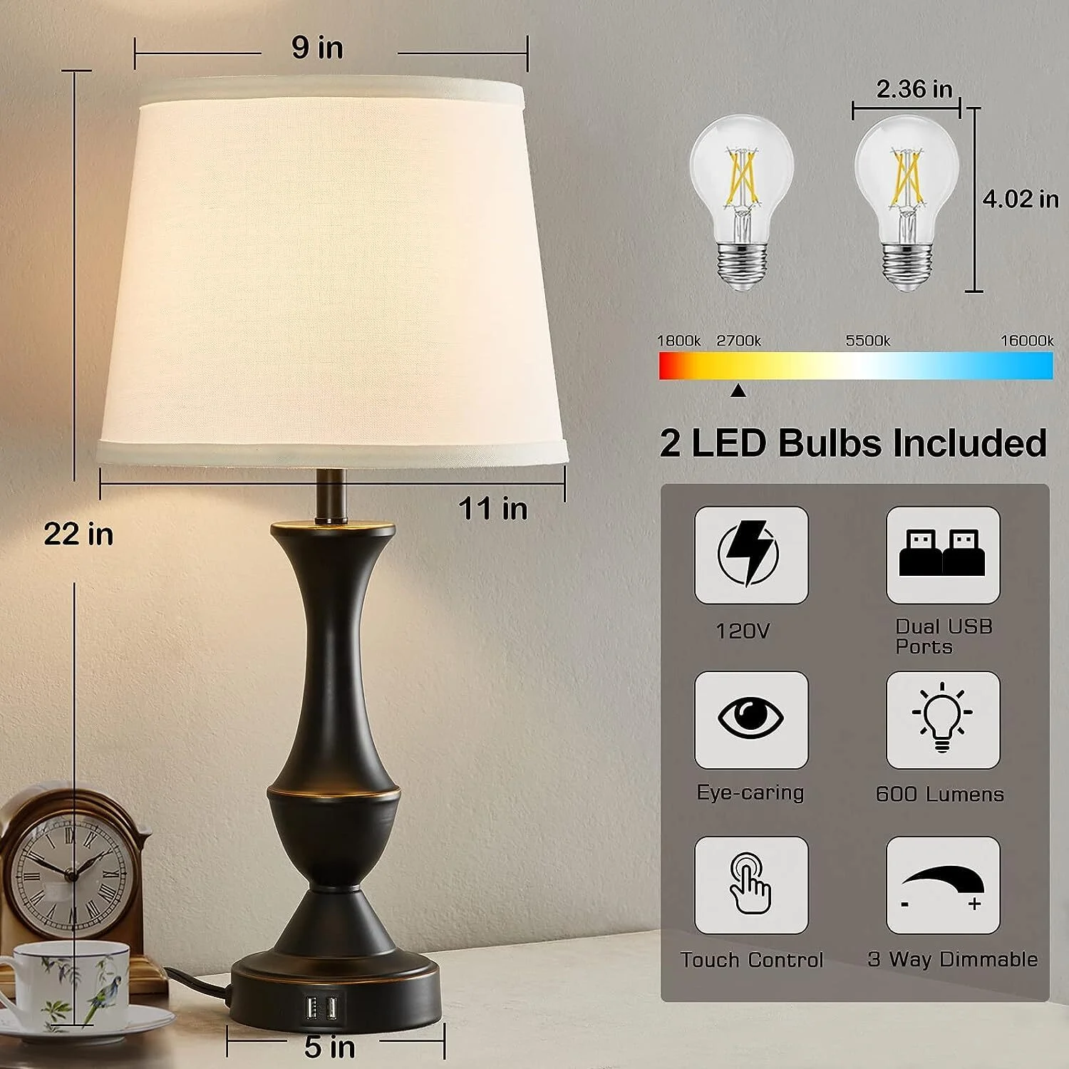 Linen Fabric Table Lamp Set - Image 5