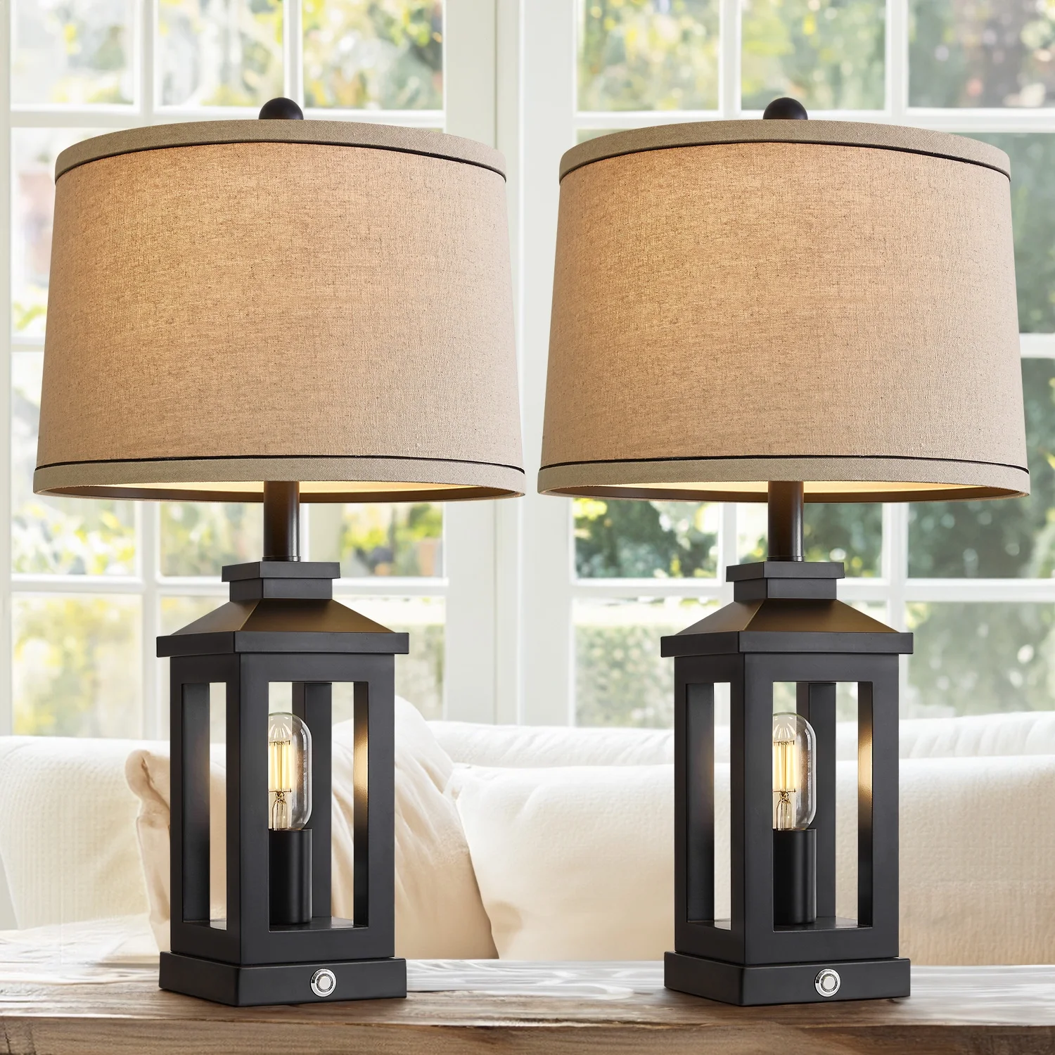 USB Farmhouse Table Lamp Set - Image 4
